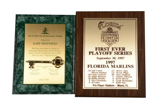 Gary Sheffield 1997 Marlins trophies/plaques (2)